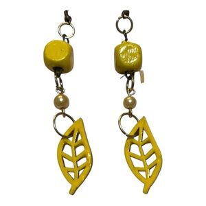 Yellow Leaf Dangle Earrings